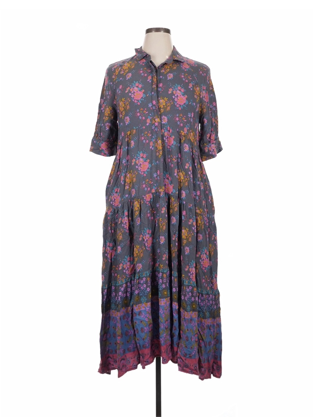 Natural Life Rebecca Tiered Boho Mixed Floral Print Short Sleeve Maxi Dress• XL - Picture 4 of 10